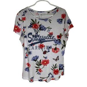 H&M Girls Floral Statesville Graphic Tee Size 10/12 Short Sleeve Cotton